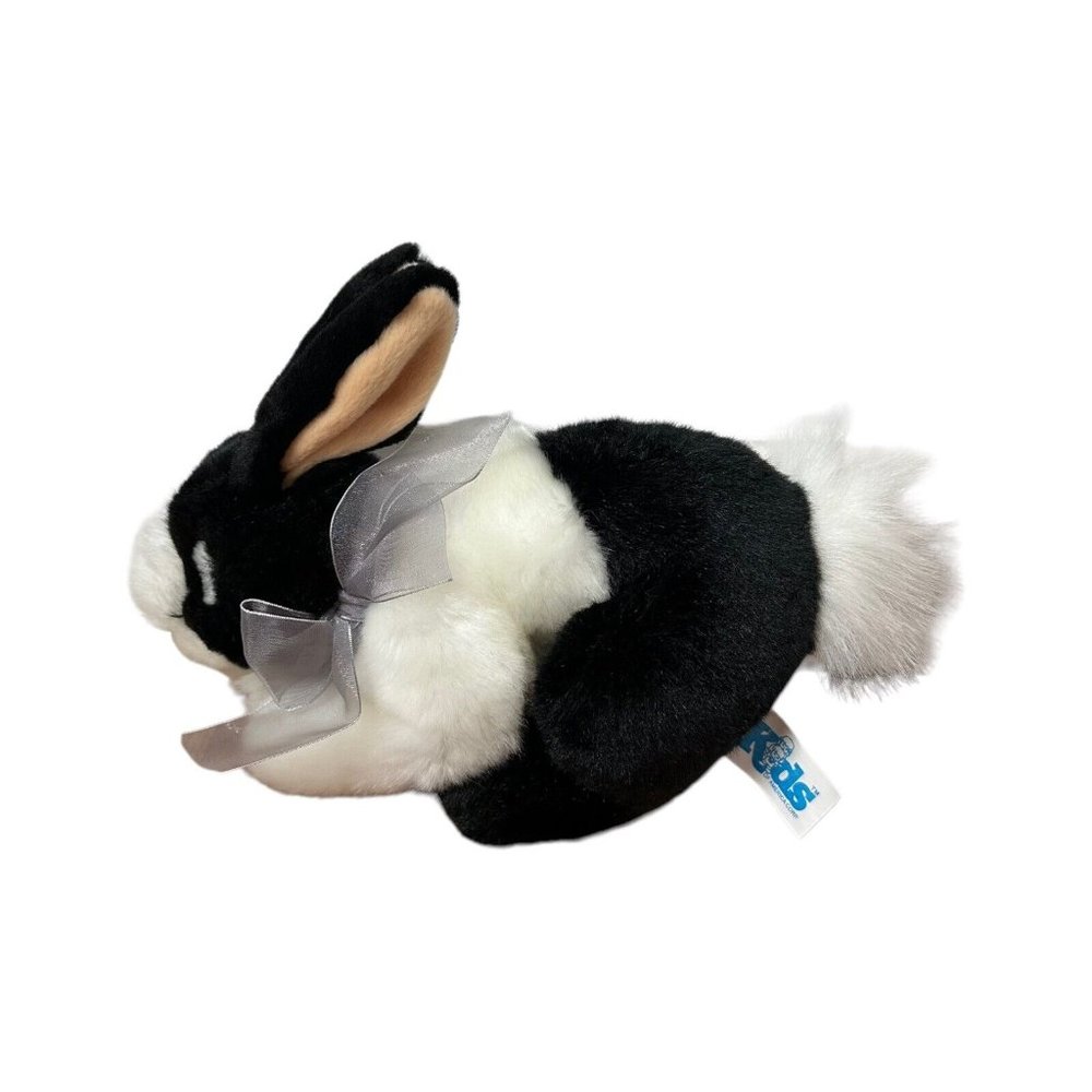 Kids of America Realistic Dutch Rabbit Plush Stuffed Animal Black White Toy Bow